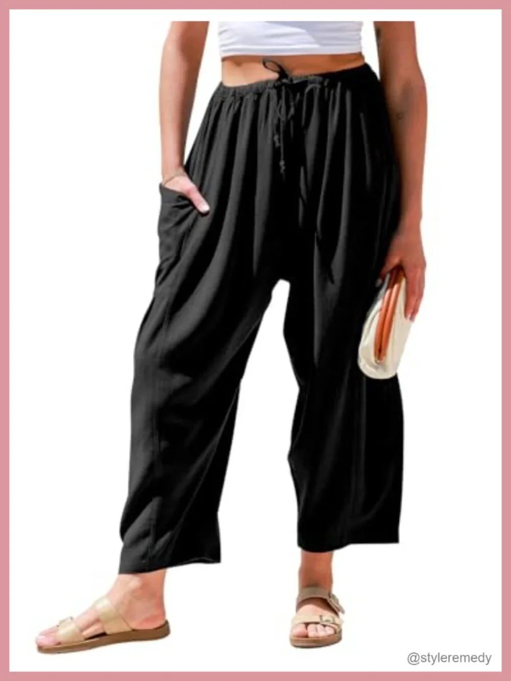 Womens Linen Wide Leg Pants Casual Palazzo Harem Pants with Pockets | Loose Fit
